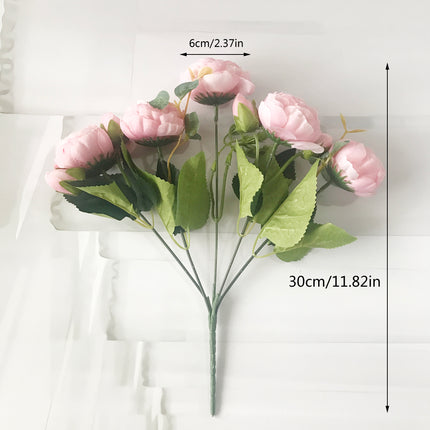 30cm Rose Pink Silk Peony Artificial Flowers Bouquet 5 Big Head And 4