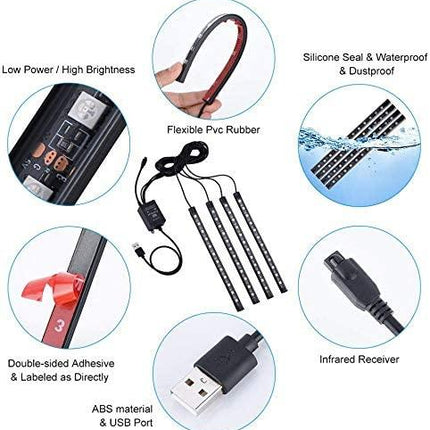 RGB Car LED Light Strips, Sound Activated with Remote Control, 48