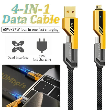 4 in 1 USB C Cable Fast Charging Data Cable 65W 27W PD QC3.0