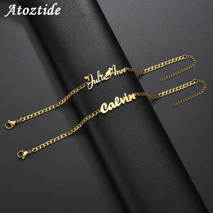 Atoztide Custom Personalized Name Bracelet Stainless Steel Charms