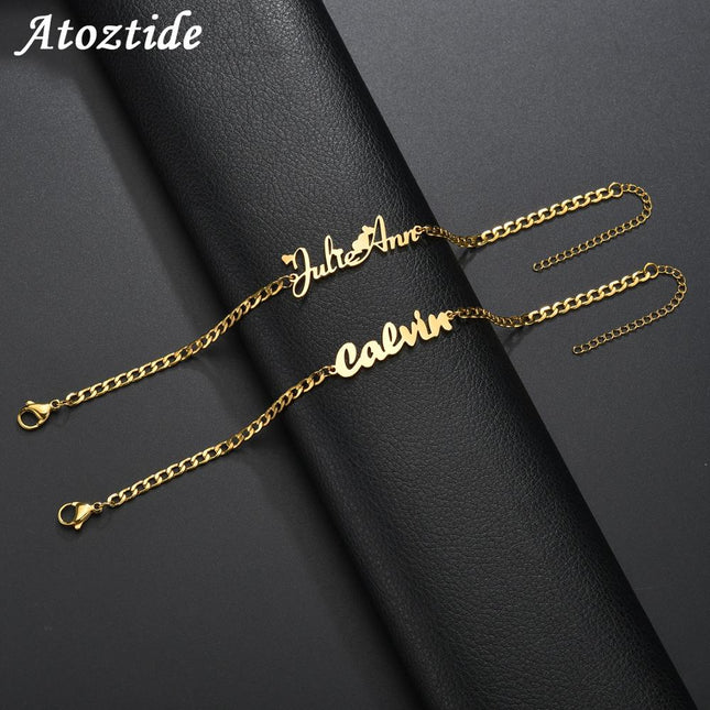 Atoztide Custom Personalized Name Bracelet Stainless Steel Charms