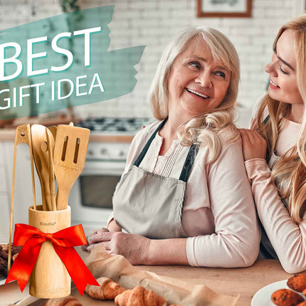 Bamboo Kitchen Utensils Set 8-Pack - Wooden Cooking Utensils for