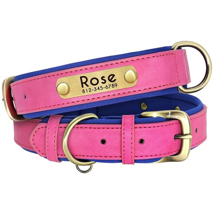 Custom Leather Dog Collar Soft Padded Dog Collars Personalized Pet ID