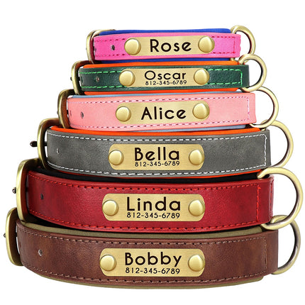 Custom Leather Dog Collar Soft Padded Dog Collars Personalized Pet ID