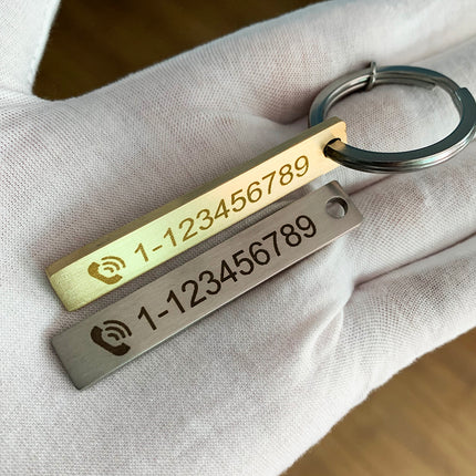 Custom Phone Number Logo Name Keychain Women Men Car Key Ring Laser