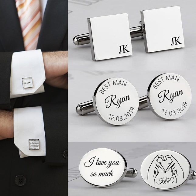 Engrave Initial Cufflinks For Wedding Birthday Groomsmen Gift