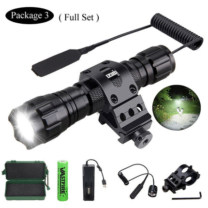 5000lm Led White Tactical Hunting Flashlight Weapon Gun Light +Rifle