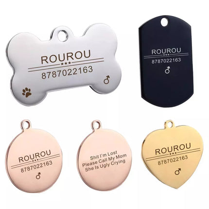 Free Engraving Pet ID Tag Stainless Steel Dog Cat Name Tags Collar