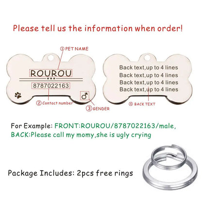 Free Engraving Pet ID Tag Stainless Steel Dog Cat Name Tags Collar