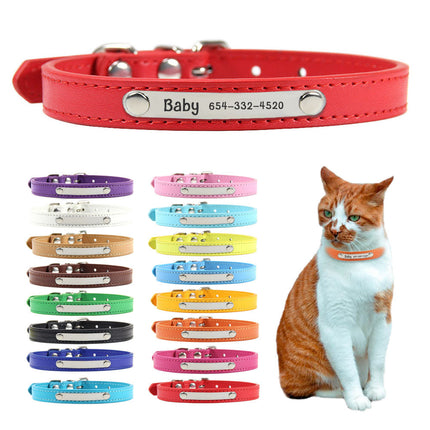 Pu Leather Cat Collar Personalized Kitten Collar Id Name Engraving Pet