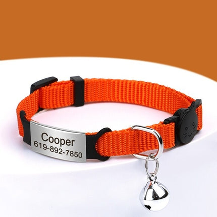 Personalized 1cm Width Cat Collar with Bell Safe Breakaway Cats
