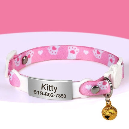 Personalized 1cm Width Cat Collar with Bell Safe Breakaway Cats
