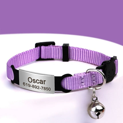 Personalized 1cm Width Cat Collar with Bell Safe Breakaway Cats