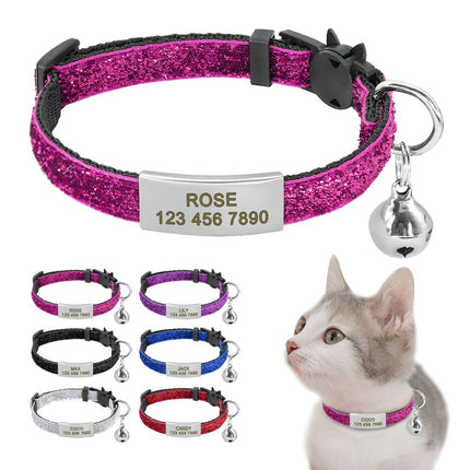 Personalized 1cm Width Cat Collar with Bell Safe Breakaway Cats