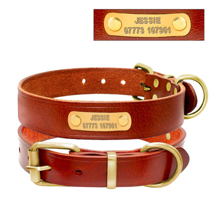 Personalized Dog ID Collar Genuine Leather Small Medium Dogs Cat
