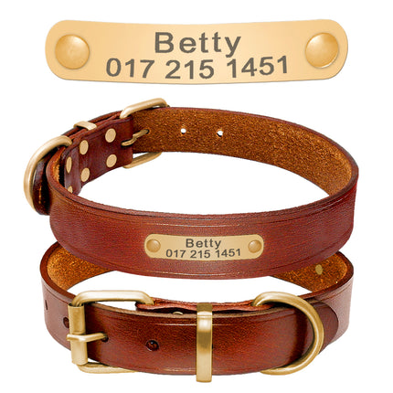 Personalized Dog ID Collar Genuine Leather Small Medium Dogs Cat