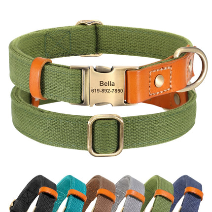 Personalized Nylon Dog Collar Durable Real Leather Customized Id