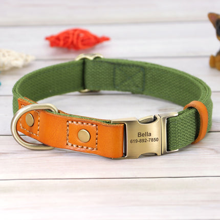 Personalized Nylon Dog Collar Durable Real Leather Customized Id