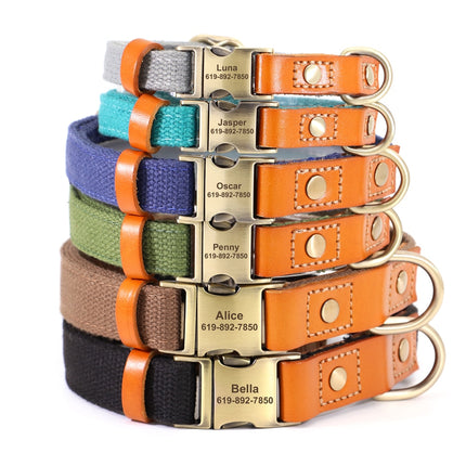 Personalized Nylon Dog Collar Durable Real Leather Customized Id