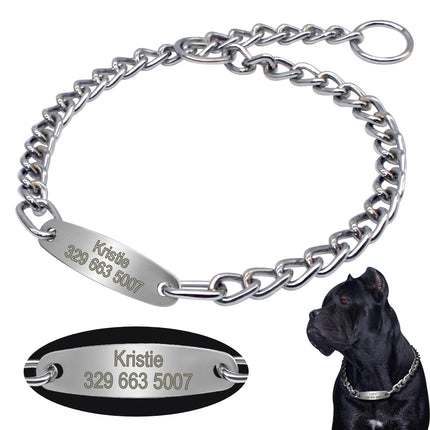 Personalized Pet Dog Chain Choke Collar Pets Training Engraved ID Slip