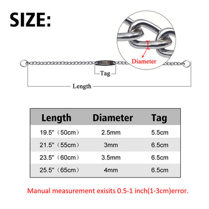 Personalized Pet Dog Chain Choke Collar Pets Training Engraved ID Slip