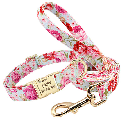 Personalized Printed Dog Collar Leash Set Customized Nylon Pet Collar