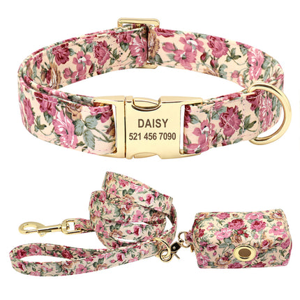 Personalized Printed Dog Collar Leash Set Customized Nylon Pet Collar