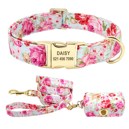 Personalized Printed Dog Collar Leash Set Customized Nylon Pet Collar