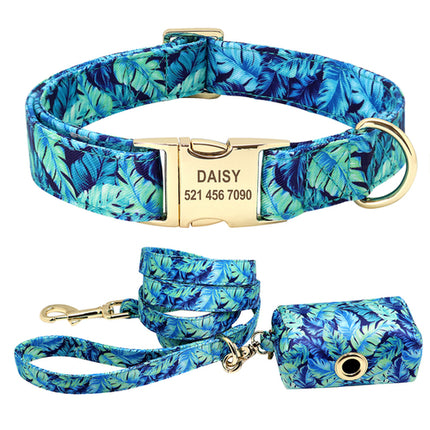 Personalized Printed Dog Collar Leash Set Customized Nylon Pet Collar