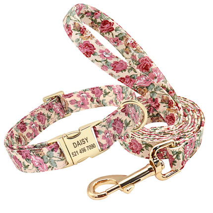 Personalized Printed Dog Collar Leash Set Customized Nylon Pet Collar