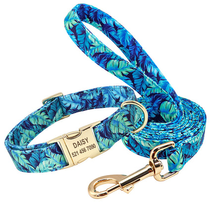 Personalized Printed Dog Collar Leash Set Customized Nylon Pet Collar