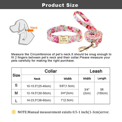 Personalized Printed Dog Collar Leash Set Customized Nylon Pet Collar