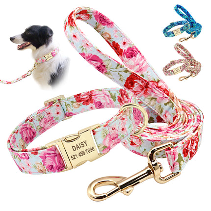 Personalized Printed Dog Collar Leash Set Customized Nylon Pet Collar