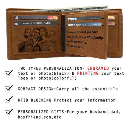 Picture Engraving Wallet PU Leather Wallet Bifold Custom Photo
