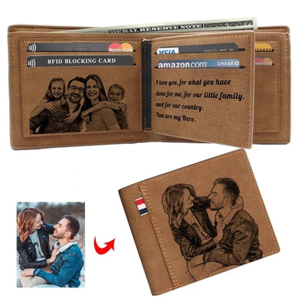 Picture Engraving Wallet PU Leather Wallet Bifold Custom Photo