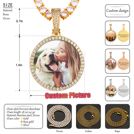 Round Medallions Custom Photo Pendant Necklace Men Hip Hop Jewelry