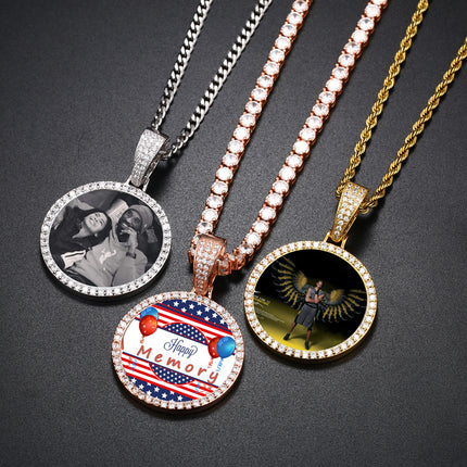 Round Medallions Custom Photo Pendant Necklace Men Hip Hop Jewelry