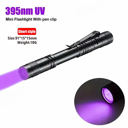 UV Flashlight 395nm Ultraviolet Torch With Pen Clip Portable AAA