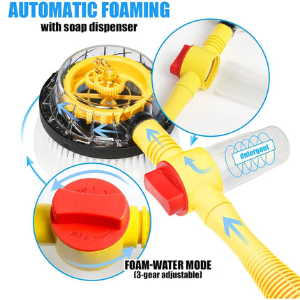Auto Rotating Car Wash Brush Kit - 360° Spin Long Handle Pressure