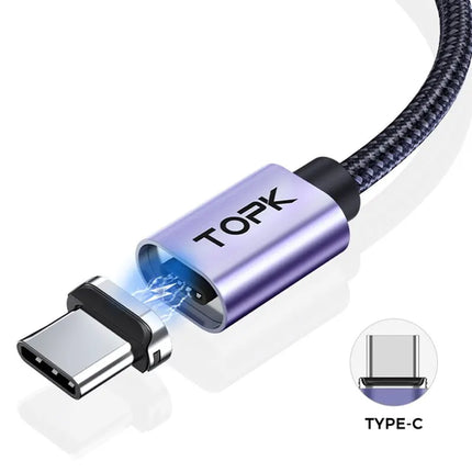 TOPK Magnetic Charging Cable 3A Micro USB Type C Cable with Led Light