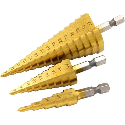 Step Drill Titanium Plated Hexagonal Shank Straight Groove