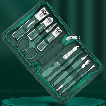 Green Manicure Set With Leather Case Professional Foot And Face Care