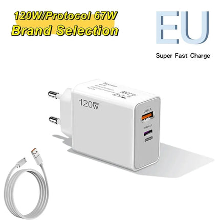 120W USB Fast Charger With Type C Cable Fast Charging Adapter For