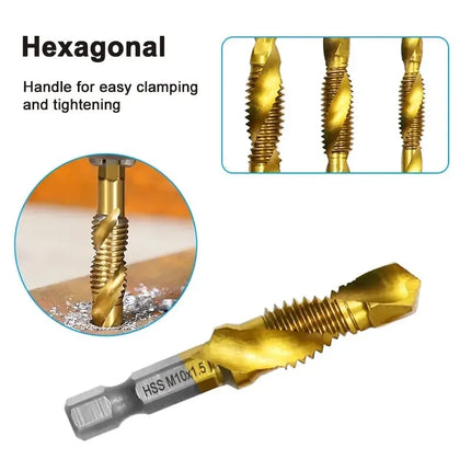 6pc High-speed Steel 4341 Titanium Plated Composite Tap Drill and Tap