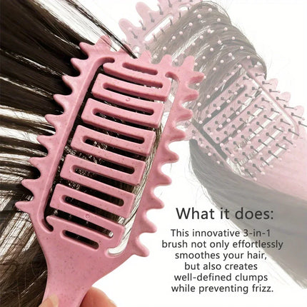3 in 1 Curl Define Styling Brush Hollow Out Detangling Hair Brush