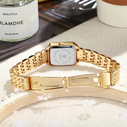 Luxury Women Watches Fashion Rectangle Ladies Steel Band Quartz Watch