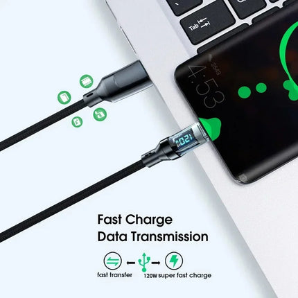 120W PD USB Type C Cable Fast Charging LED Cable For Huawei Honor