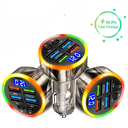250W Car Charger Quick Charge Cigarette Lighter Adapter 6-Port USB