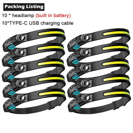 LED Sensor Headlamp Built-in Battery USB Rechargeable Head Flashlight