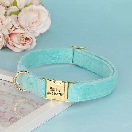 Personalized Velvet Dog Collar Super Soft Dogs ID Buckle Collars